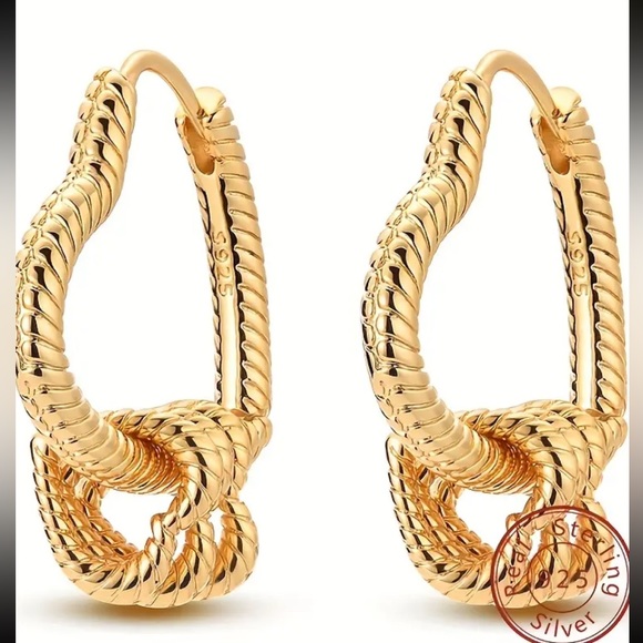 Jewelry - Sterling Silver With 10k Gold Plating Heart Dangle Earrings